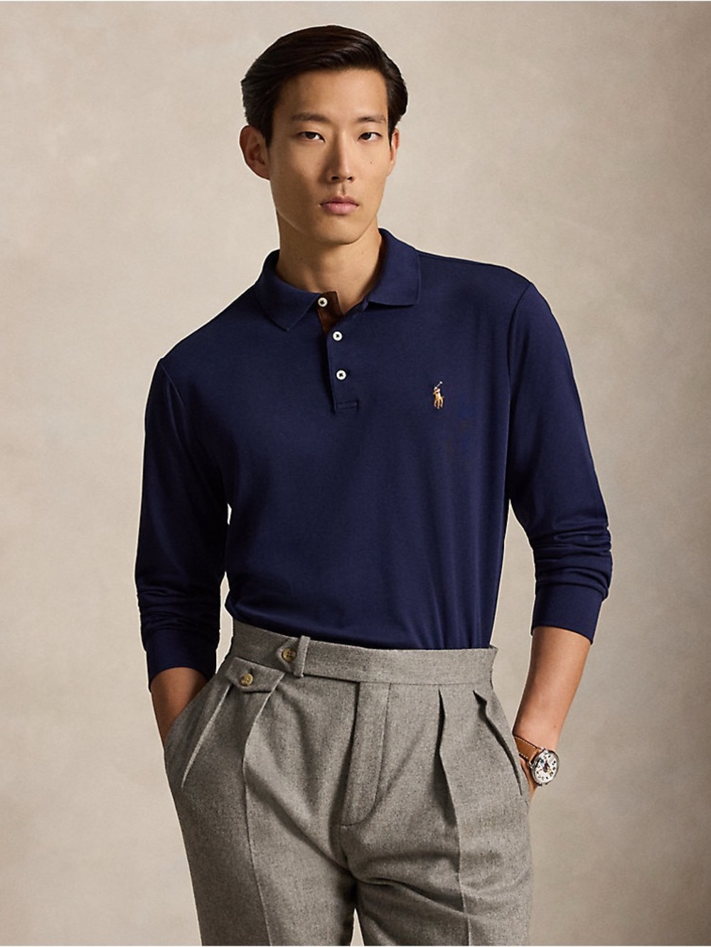 Polo Ralph Lauren Men's Long Sleeve Navy Polo Shirt Small Preppy Classic